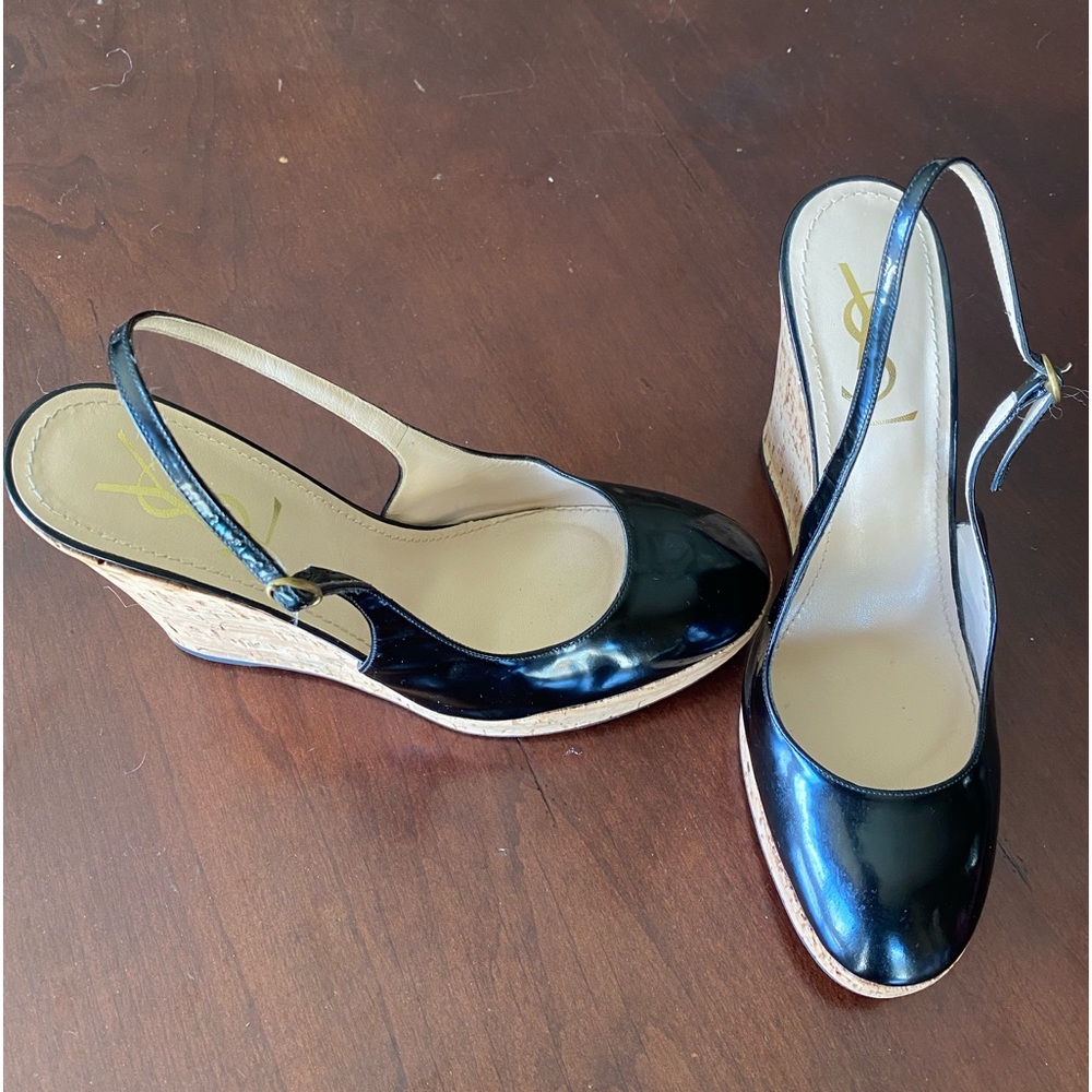 YSL Lily Cork Wedge - Black Patent Leather- Size 39